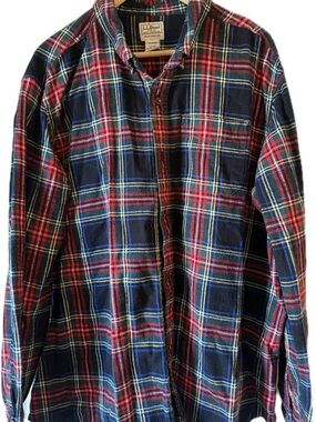 L.L.Bean Red, Navy & Green Plaid Button-Up Shirt